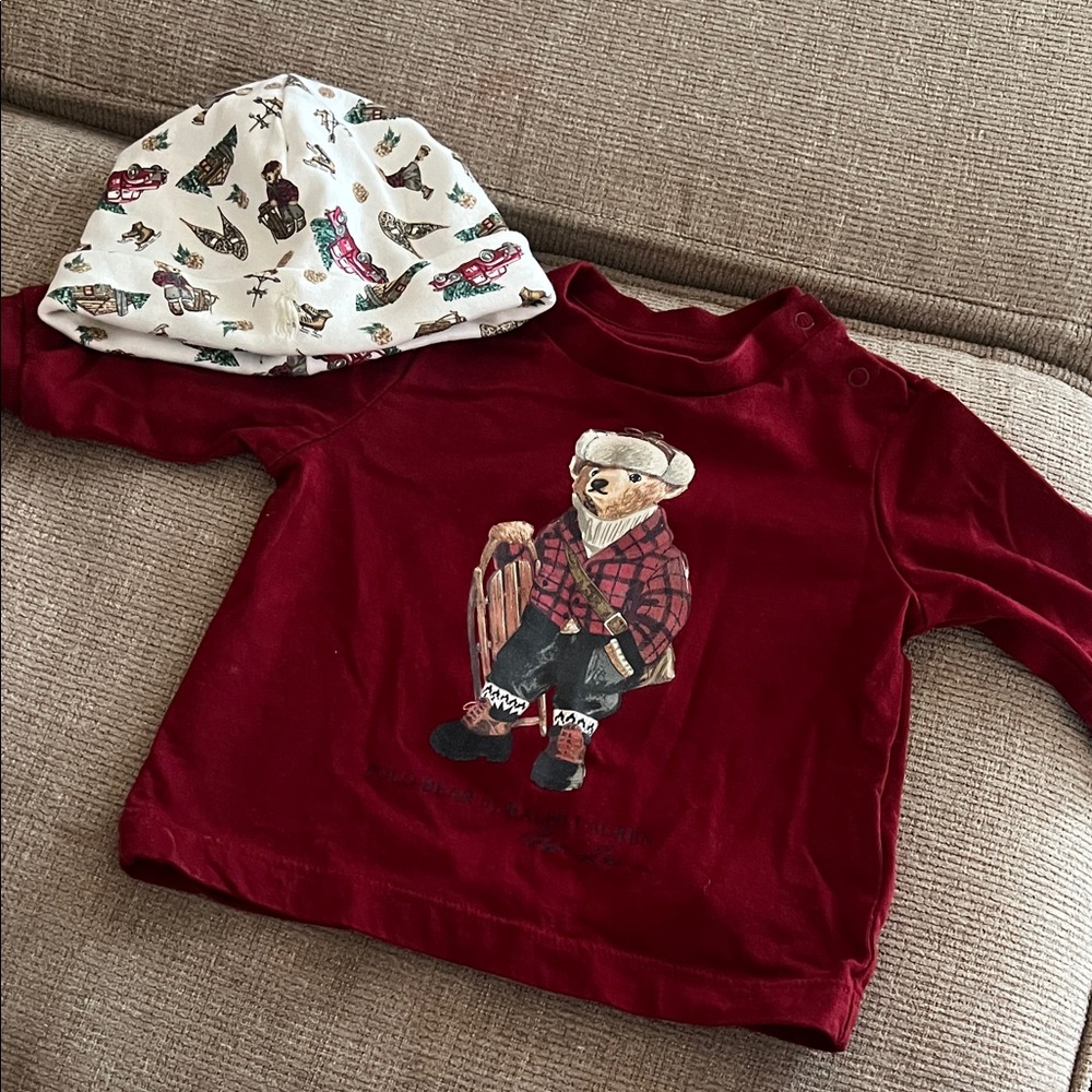 Polo by Ralph Lauren Red Bear Graphic Long-Sleeve Tee with Printed Hat